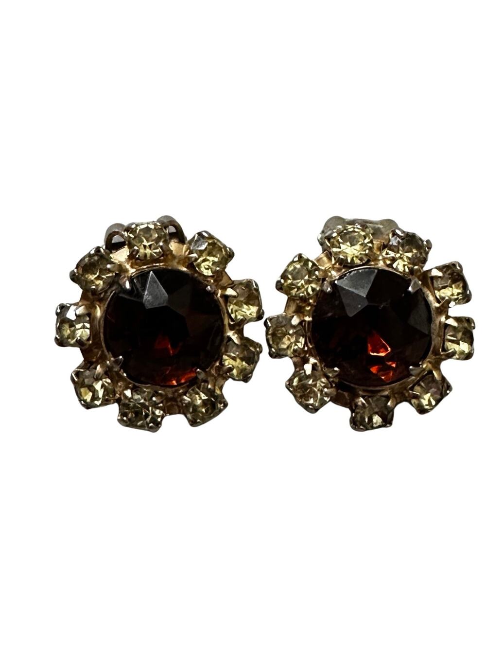 Vintage Topaz Rhinestone Clip On Earrings